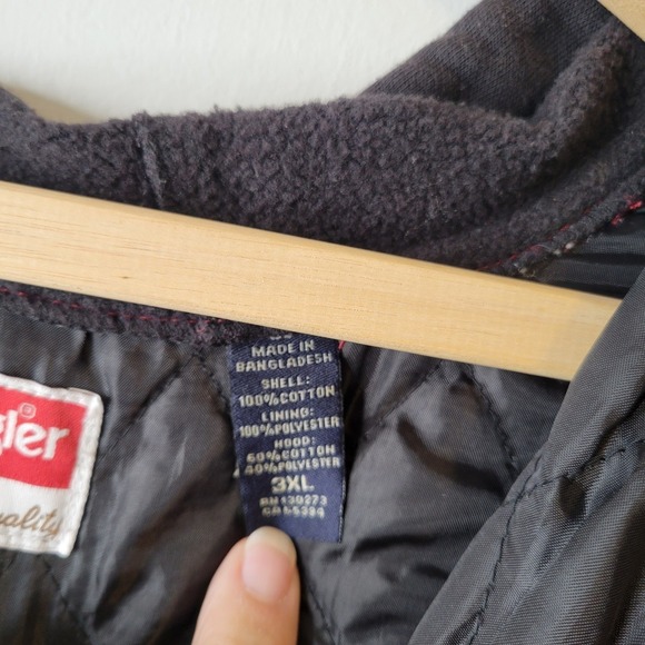 Wrangler Red Black White Plaid Flannel Quilted Lined Hooded Shirt Jacket Men 3XL - Picture 7 of 16